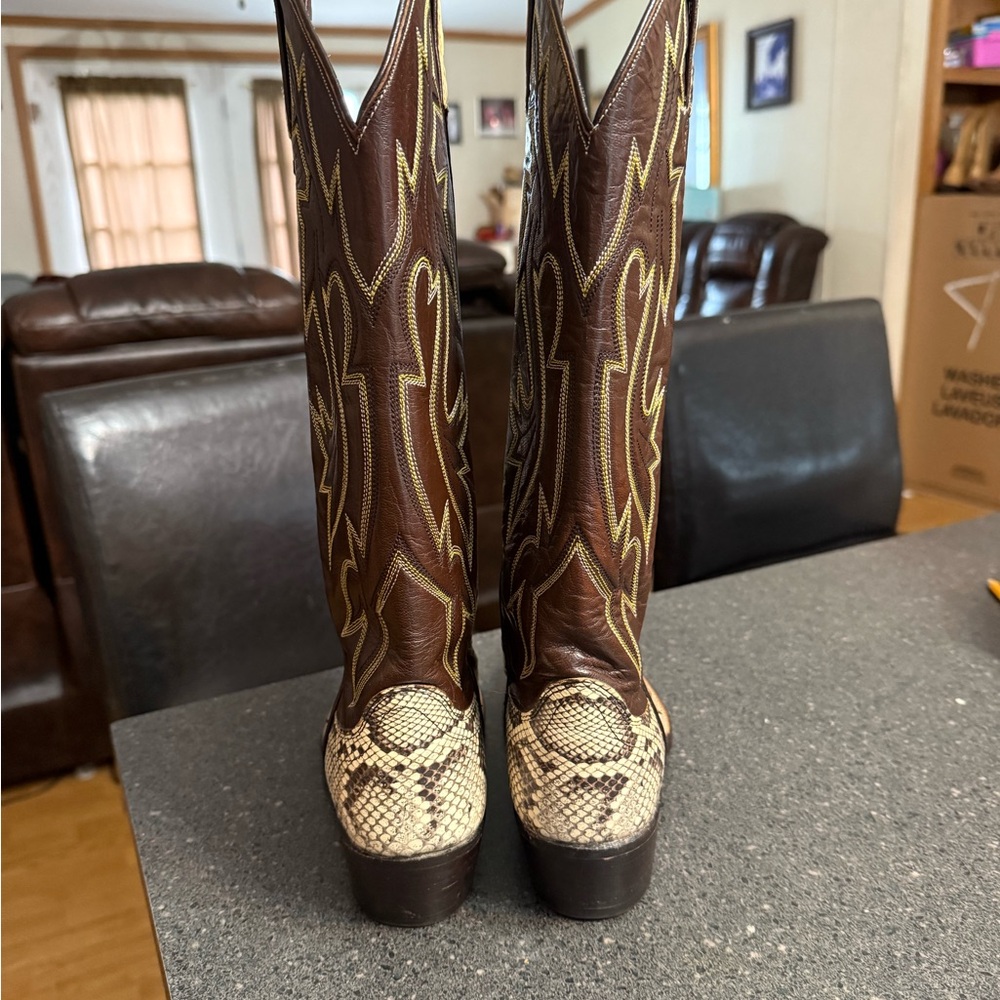 Dan Post Brown Cream Python Snake leather western… - image 4